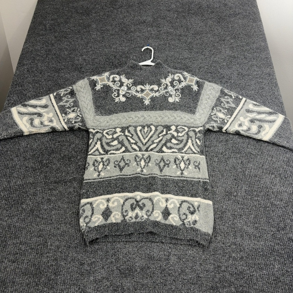 Vintage IB Diffusion Sweater Womens Gray Silk Angora Embroidered Mock Neck Tunic